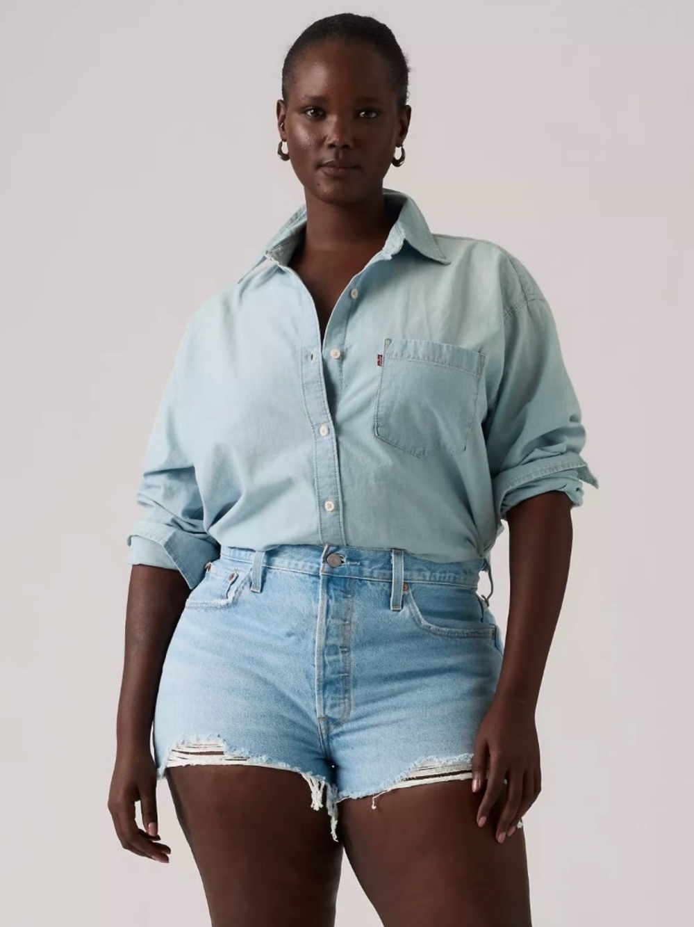 🆕 Levi’s 501 - High-Rise Light Blue Denim Cutoff Frayed Distressed Shorts